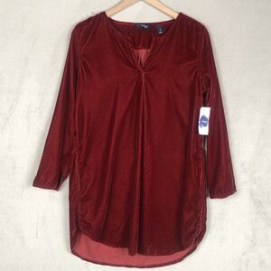 NWT INDIGO Velvet Tunic Shirt Sz S Burgundy Red Pockets Long Sleeve‎ Holiday NEW